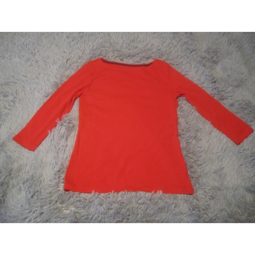 Talbots Shirt Womens Small Petite Red Pima Cotton 3/4 Sleeve Boat Neck Top